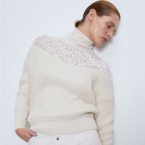 Zara lace mock neck ribbed sweater